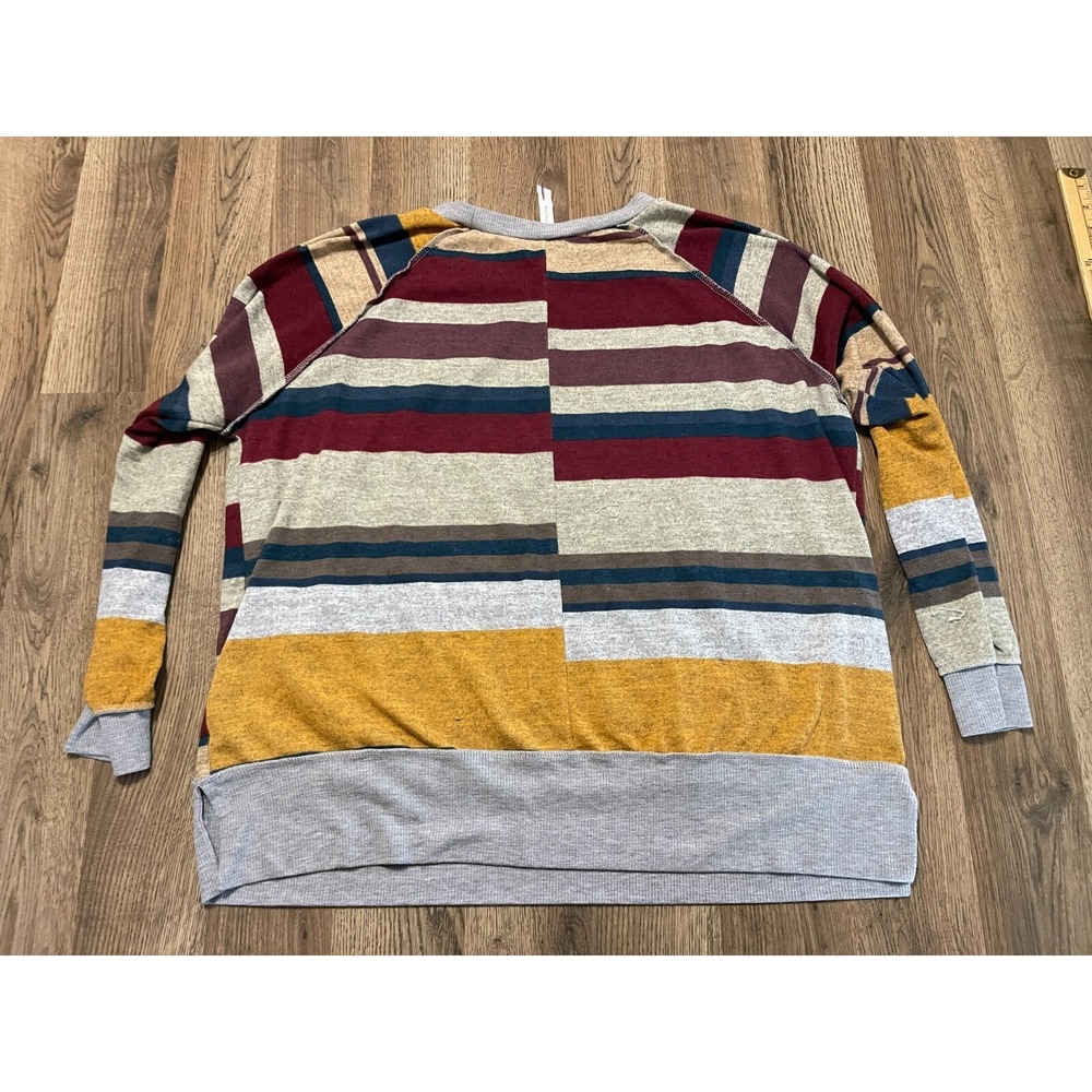 Honeyme Shirt, Women's Size Large, Yellow Blue Red, Striped, Long Sleeve - Picture 2 of 9